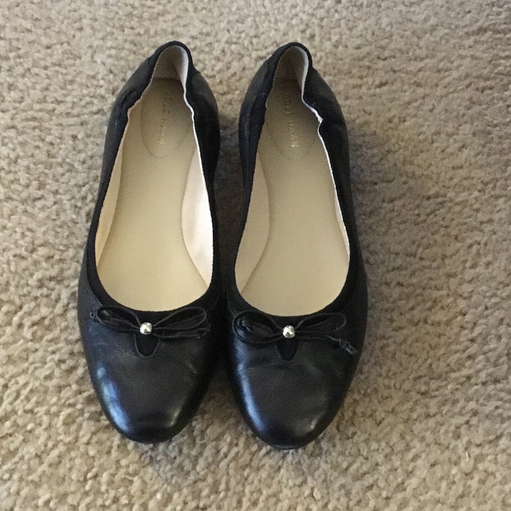Cole Haan Black Leather Bow Ballet Flats